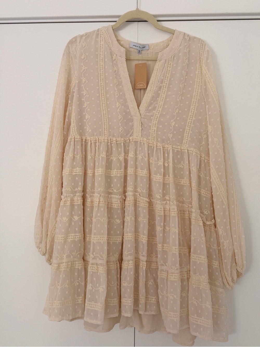 Jacquie the label Cream Embroidered V-Neck dress